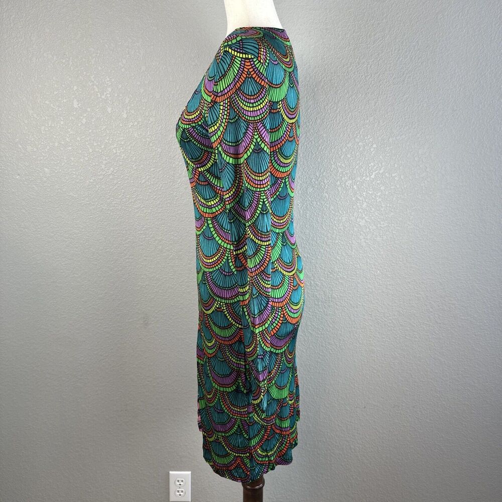 Custo Barcelona Long Sleeve Mini Dress Size 1 S Colorful Geometric Jersey V-Neck - Picture 3 of 6